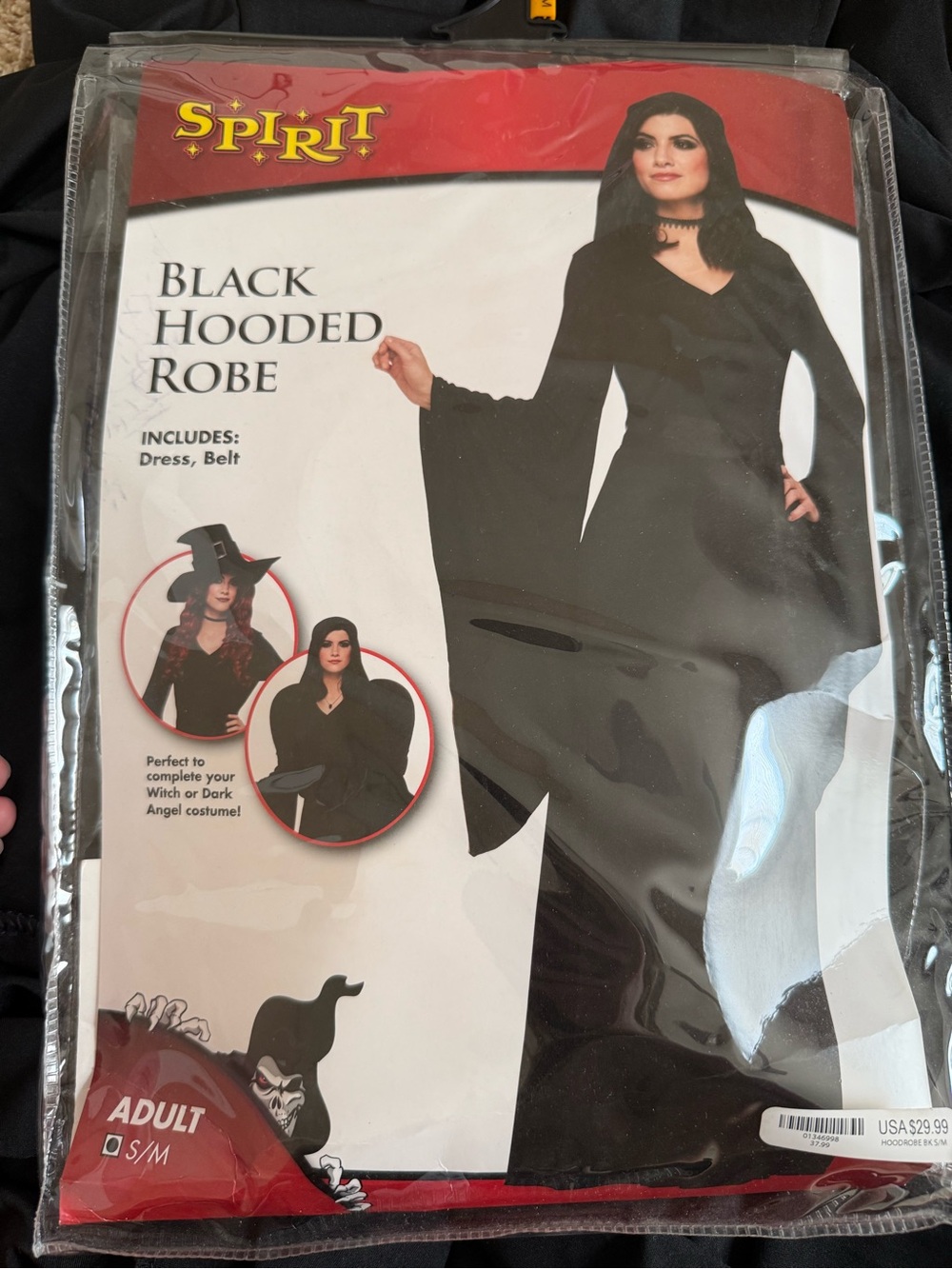 Spirit Black Hooded Robe Halloween Costume - Black Dress Witch Adult